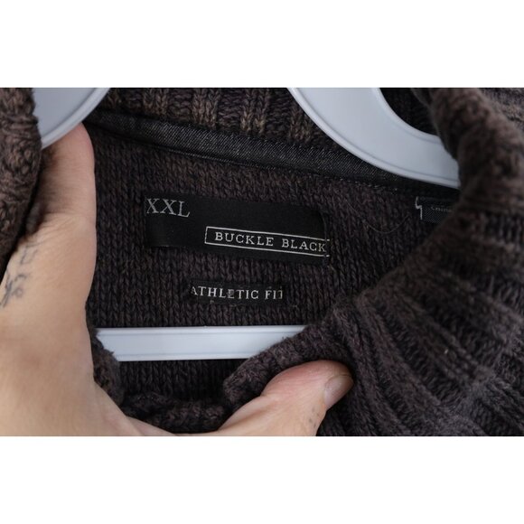 Buckle BKE Mens 2XL Thrashed Chunky Fisherman Cable Knit Henley Sweater Gray - Picture 10 of 16